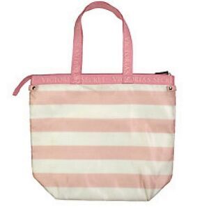 NWOT Victoria's Secret Pink White Striped Insulated Cooler Tote Bag Zippered
